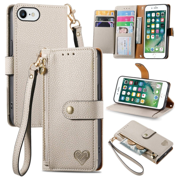 Love Zipper Lanyard Leather Phone Case, For iPhone 7 Plus / 8 Plus, For iPhone 6 Plus / 6s Plus, For iPhone 6 / 6s