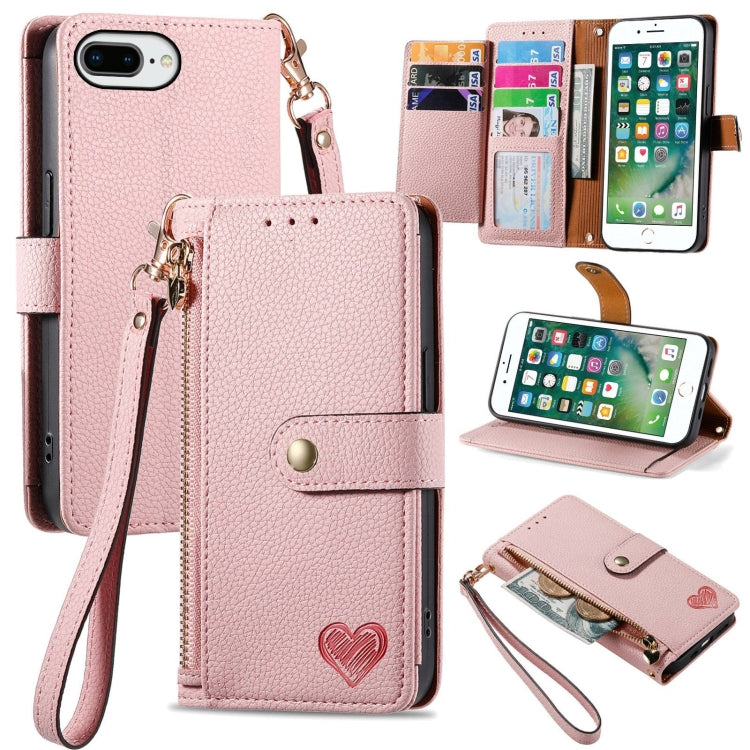 Love Zipper Lanyard Leather Phone Case, For iPhone 7 Plus / 8 Plus, For iPhone 6 Plus / 6s Plus, For iPhone 6 / 6s