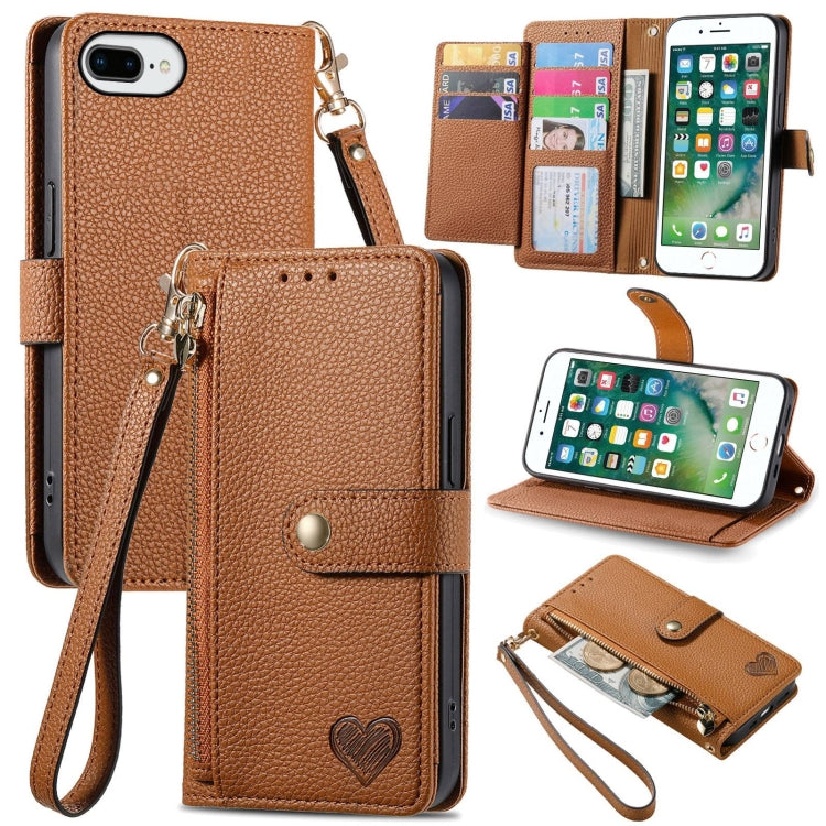 Love Zipper Lanyard Leather Phone Case, For iPhone 7 Plus / 8 Plus, For iPhone 6 Plus / 6s Plus, For iPhone 6 / 6s