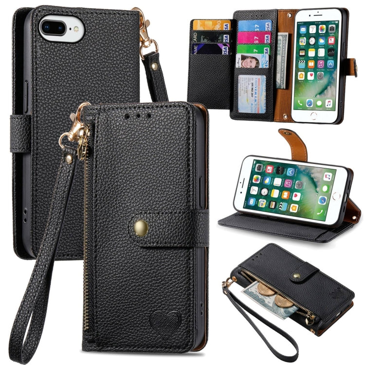 Love Zipper Lanyard Leather Phone Case, For iPhone 7 Plus / 8 Plus, For iPhone 6 Plus / 6s Plus, For iPhone 6 / 6s