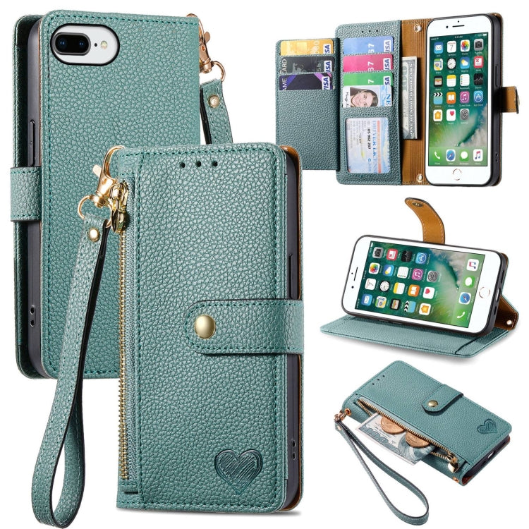 Love Zipper Lanyard Leather Phone Case, For iPhone 7 Plus / 8 Plus, For iPhone 6 Plus / 6s Plus, For iPhone 6 / 6s