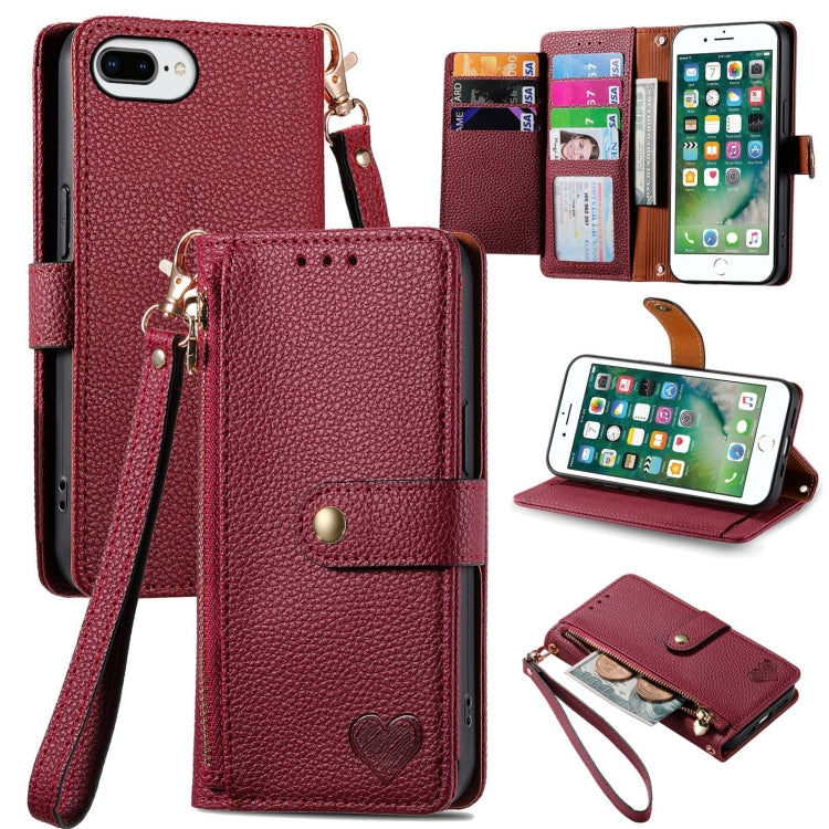 Love Zipper Lanyard Leather Phone Case, For iPhone 7 Plus / 8 Plus, For iPhone 6 Plus / 6s Plus, For iPhone 6 / 6s