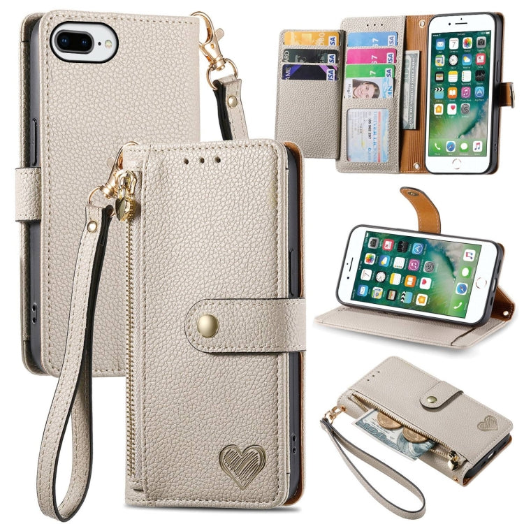 Love Zipper Lanyard Leather Phone Case, For iPhone 7 Plus / 8 Plus, For iPhone 6 Plus / 6s Plus, For iPhone 6 / 6s