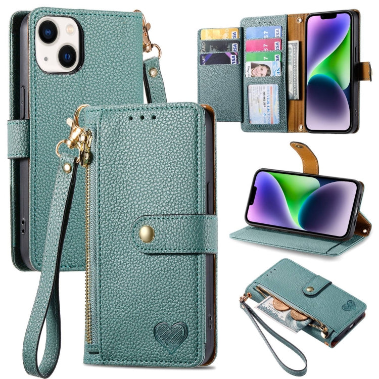 Love Zipper Lanyard Leather Phone Case, For iPhone 15, For iPhone 14 Plus, For iPhone 14, For iPhone 14 Pro