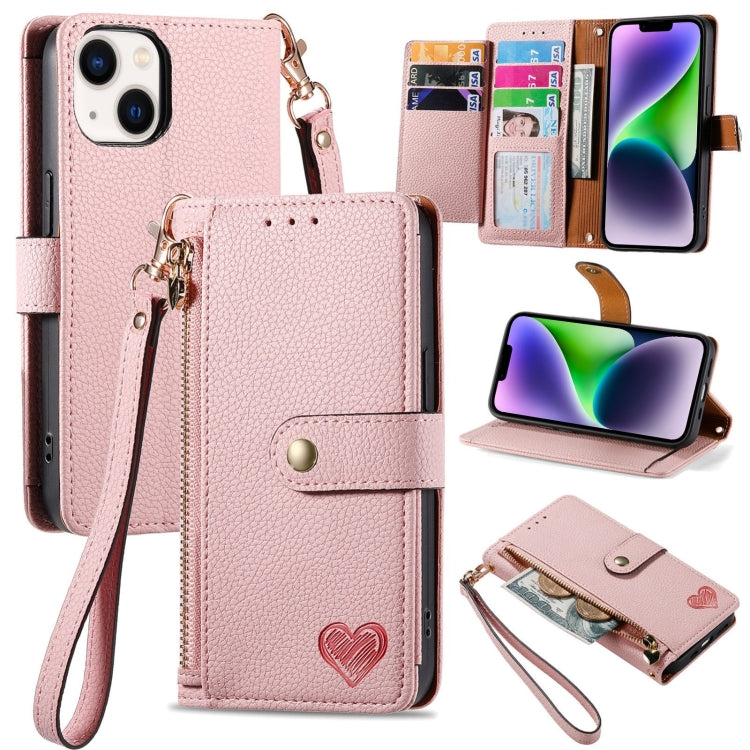 Love Zipper Lanyard Leather Phone Case, For iPhone 16, For iPhone 15 Pro Max, For iPhone 15 Pro, For iPhone 15 Plus