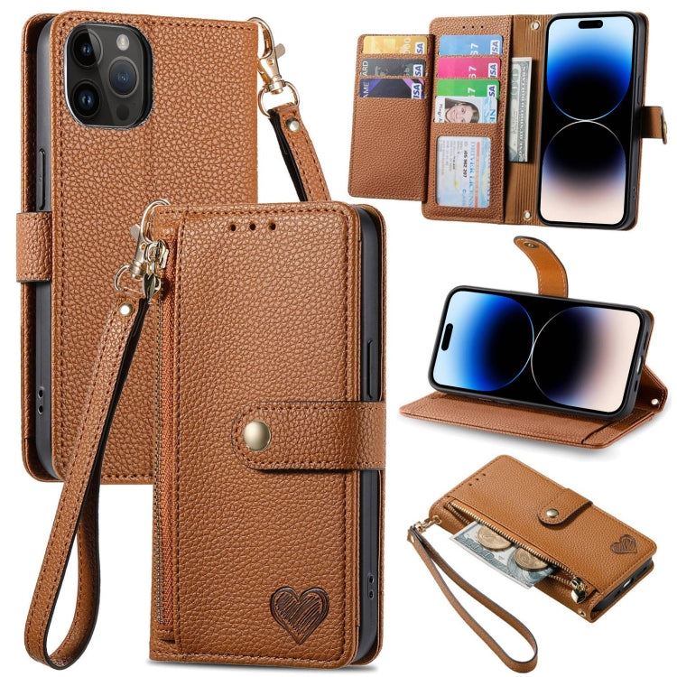 Love Zipper Lanyard Leather Phone Case, For iPhone 16, For iPhone 15 Pro Max, For iPhone 15 Pro, For iPhone 15 Plus