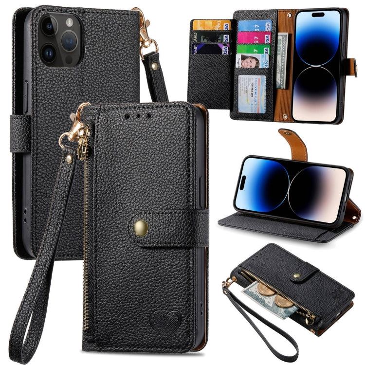 Love Zipper Lanyard Leather Phone Case, For iPhone 16, For iPhone 15 Pro Max, For iPhone 15 Pro, For iPhone 15 Plus