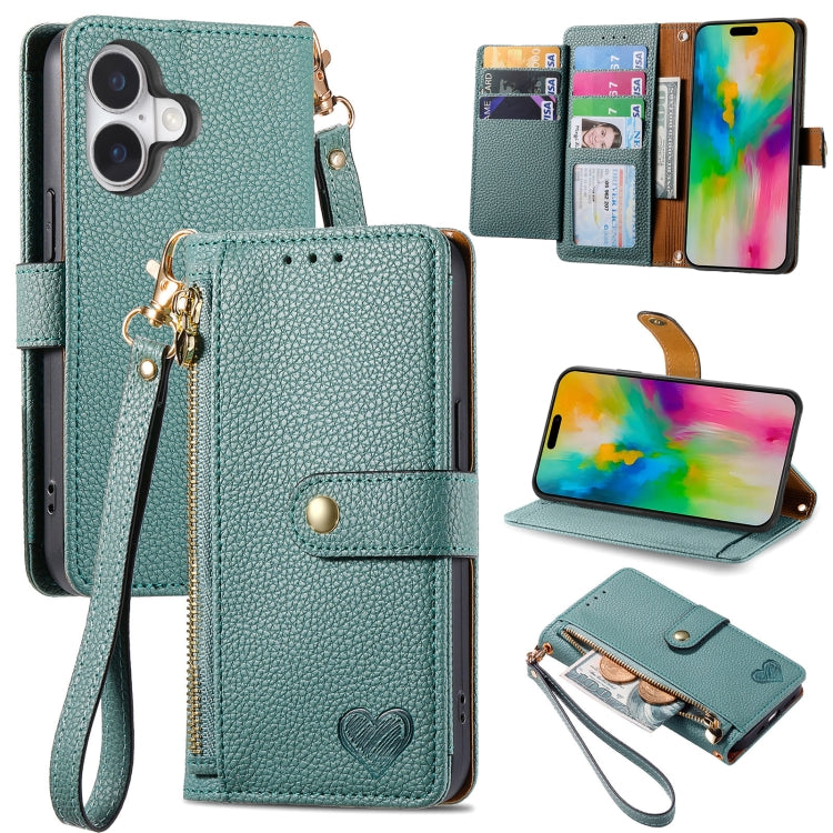 Love Zipper Lanyard Leather Phone Case, For iPhone 16, For iPhone 15 Pro Max, For iPhone 15 Pro, For iPhone 15 Plus