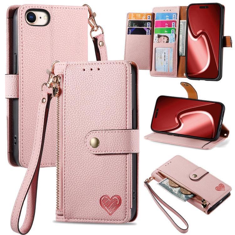 Love Zipper Lanyard Leather Phone Case, For iPhone 17e / 16e, For iPhone 17 Pro Max, For iPhone 17 Pro, For iPhone 17