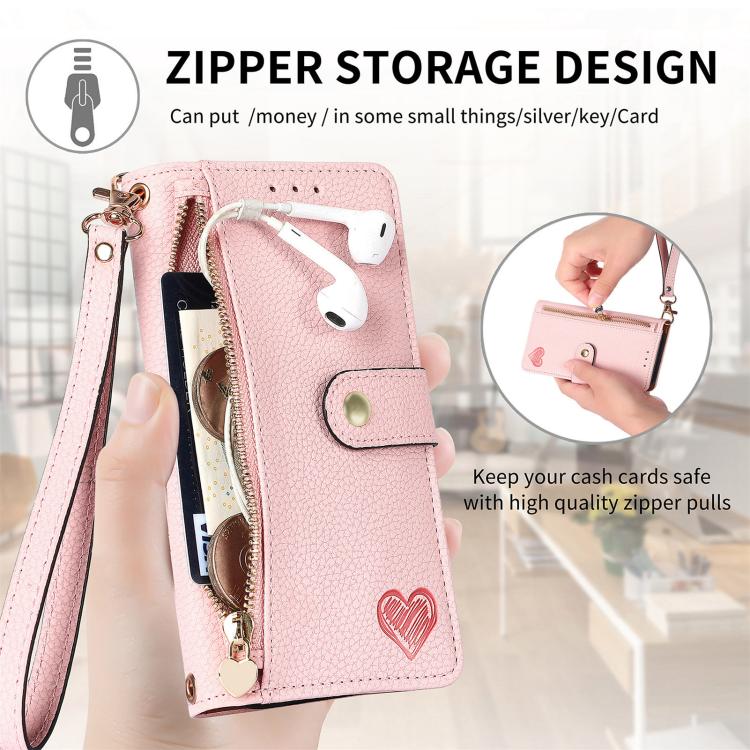 Love Zipper Lanyard Leather Phone Case, For iPhone 17e / 16e, For iPhone 17 Pro Max, For iPhone 17 Pro, For iPhone 17