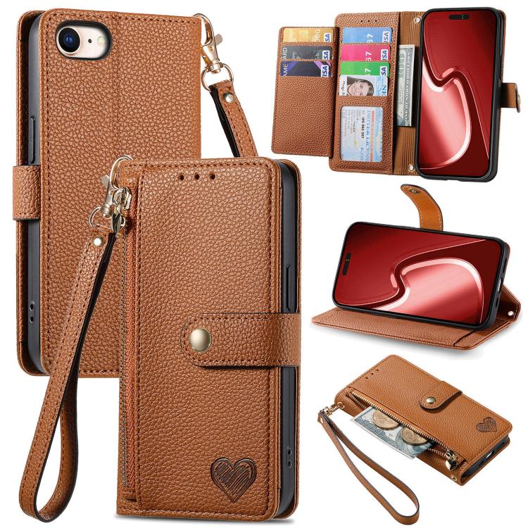 Love Zipper Lanyard Leather Phone Case, For iPhone 17e / 16e, For iPhone 17 Pro Max, For iPhone 17 Pro, For iPhone 17