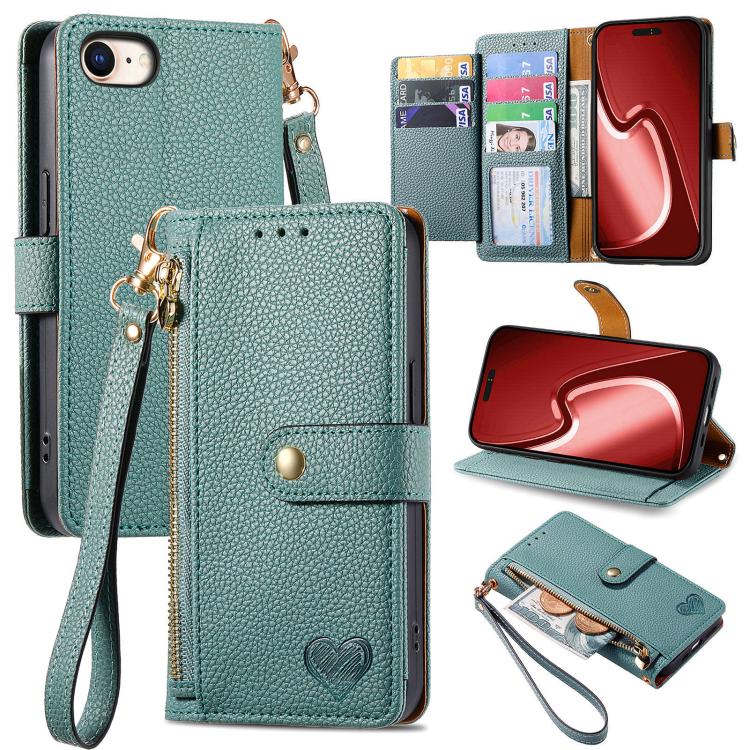 Love Zipper Lanyard Leather Phone Case, For iPhone 17e / 16e, For iPhone 17 Pro Max, For iPhone 17 Pro, For iPhone 17