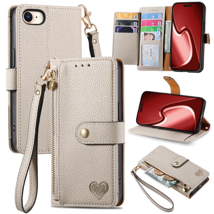 Love Zipper Lanyard Leather Phone Case, For iPhone 17e / 16e, For iPhone 17 Pro Max, For iPhone 17 Pro, For iPhone 17