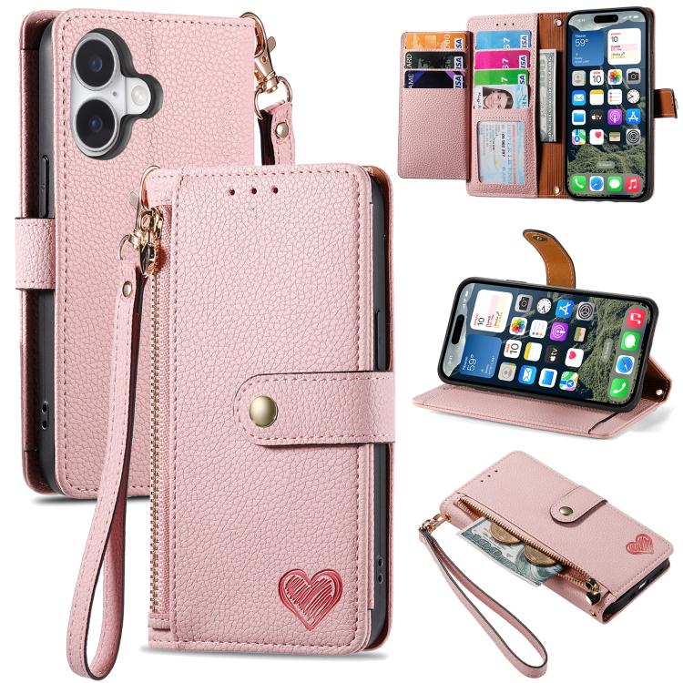 Love Zipper Lanyard Leather Phone Case, For iPhone 18 Pro / 17 Pro, For iPhone 18 Pro Max / 17 Pro Max, For iPhone 17e / 16e, For iPhone 17