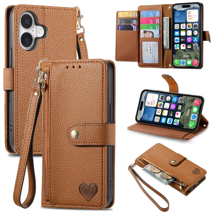 Love Zipper Lanyard Leather Phone Case, For iPhone 18 Pro / 17 Pro, For iPhone 18 Pro Max / 17 Pro Max, For iPhone 17e / 16e, For iPhone 17