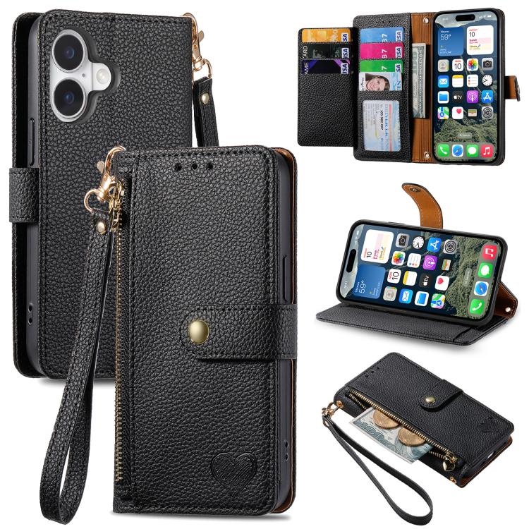 Love Zipper Lanyard Leather Phone Case, For iPhone 18 Pro / 17 Pro, For iPhone 18 Pro Max / 17 Pro Max, For iPhone 17e / 16e, For iPhone 17