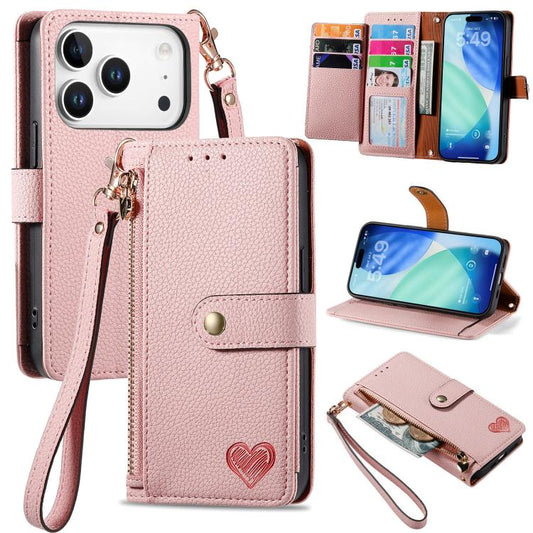 Love Zipper Lanyard Leather Phone Case, For iPhone 18 Pro / 17 Pro, For iPhone 18 Pro Max / 17 Pro Max, For iPhone 17e / 16e, For iPhone 17