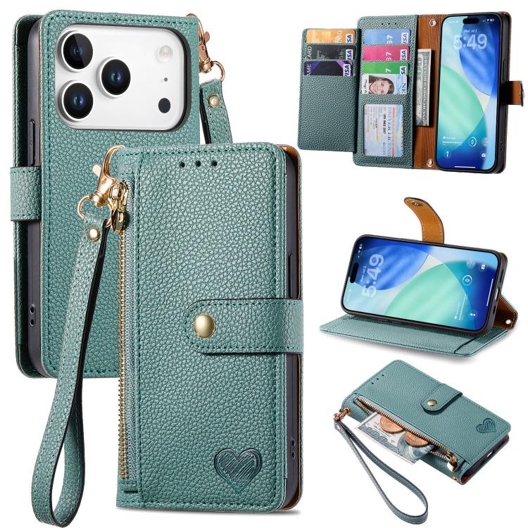Love Zipper Lanyard Leather Phone Case, For iPhone 18 Pro / 17 Pro, For iPhone 18 Pro Max / 17 Pro Max, For iPhone 17e / 16e, For iPhone 17
