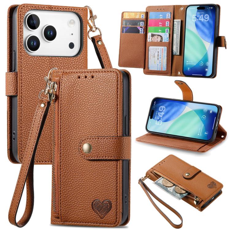 Love Zipper Lanyard Leather Phone Case, For iPhone 18 Pro / 17 Pro, For iPhone 18 Pro Max / 17 Pro Max, For iPhone 17e / 16e, For iPhone 17