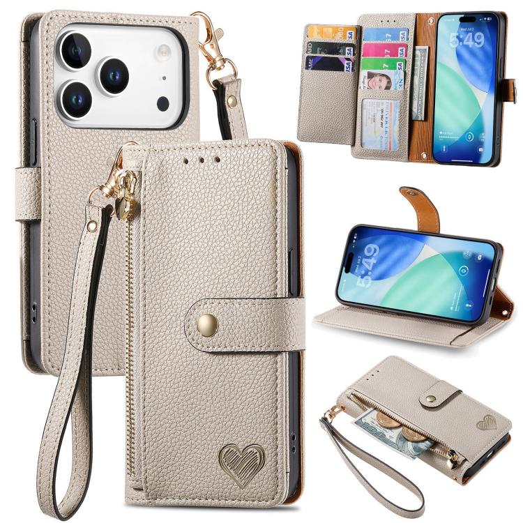 Love Zipper Lanyard Leather Phone Case, For iPhone 18 Pro / 17 Pro, For iPhone 18 Pro Max / 17 Pro Max, For iPhone 17e / 16e, For iPhone 17