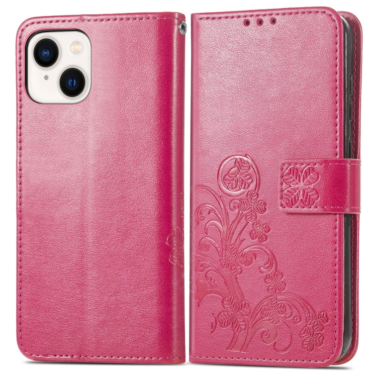 Four-leaf Clasp Embossed Buckle Leather Phone Case, For iPhone 15