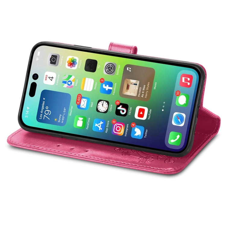 Four-leaf Clasp Embossed Buckle Leather Phone Case, For iPhone 15