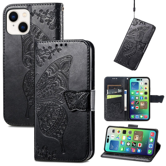 Butterfly Love Flower Embossed Leather Phone Case, For iPhone 15