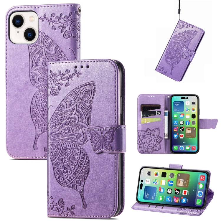 Butterfly Love Flower Embossed Leather Phone Case, For iPhone 15