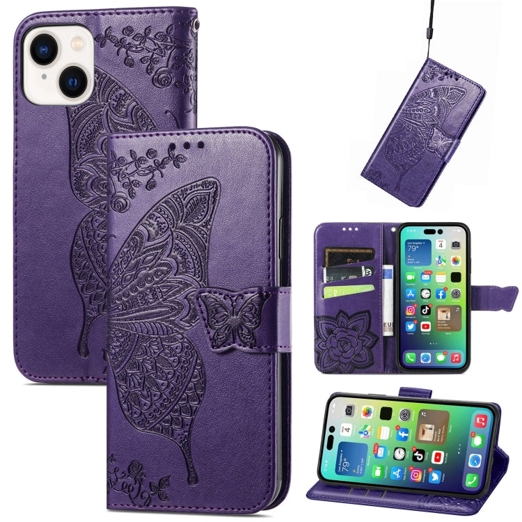 Butterfly Love Flower Embossed Leather Phone Case, For iPhone 15 Pro Max, For iPhone 15 Pro, For iPhone 15 Plus