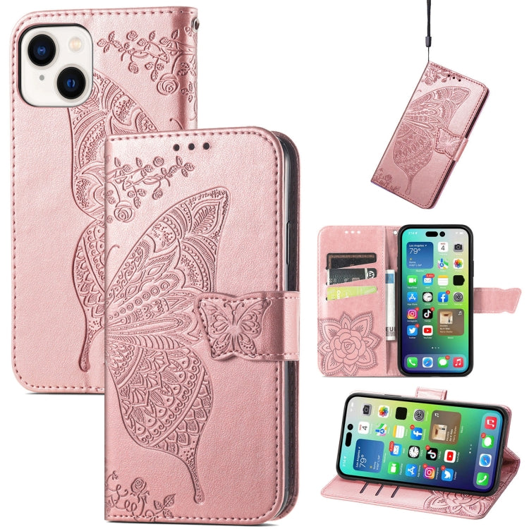 Butterfly Love Flower Embossed Leather Phone Case, For iPhone 15 Pro Max, For iPhone 15 Pro, For iPhone 15 Plus