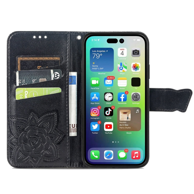 Butterfly Love Flower Embossed Leather Phone Case, For iPhone 15 Pro Max, For iPhone 15 Pro, For iPhone 15 Plus