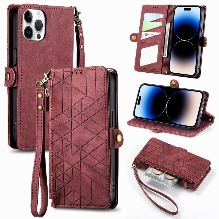 Geometric Zipper Wallet Side Buckle Leather Phone Case, For iPhone 14 Pro Max, For iPhone 7 / 8 / SE 2022, For iPhone 13 Pro Max, For iPhone 13 Pro