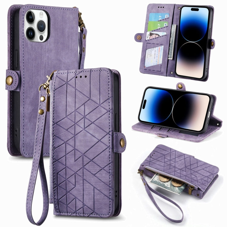 Geometric Zipper Wallet Side Buckle Leather Phone Case, For iPhone 14 Pro Max, For iPhone 7 / 8 / SE 2022, For iPhone 13 Pro Max, For iPhone 13 Pro