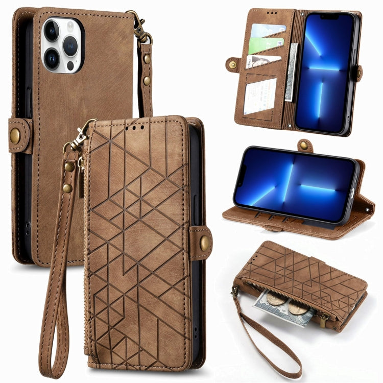 Geometric Zipper Wallet Side Buckle Leather Phone Case, For iPhone 14 Pro Max, For iPhone 7 / 8 / SE 2022, For iPhone 13 Pro Max, For iPhone 13 Pro