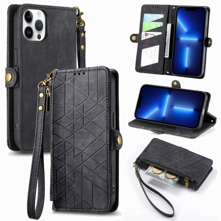 Geometric Zipper Wallet Side Buckle Leather Phone Case, For iPhone 14 Pro Max, For iPhone 7 / 8 / SE 2022, For iPhone 13 Pro Max, For iPhone 13 Pro