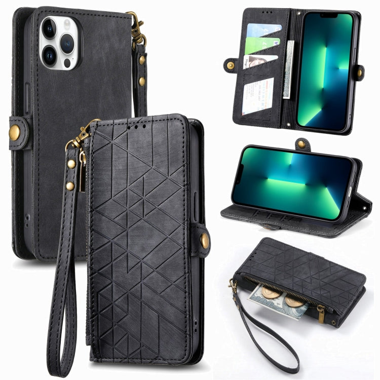 Geometric Zipper Wallet Side Buckle Leather Phone Case, For iPhone 14 Pro Max, For iPhone 7 / 8 / SE 2022, For iPhone 13 Pro Max, For iPhone 13 Pro
