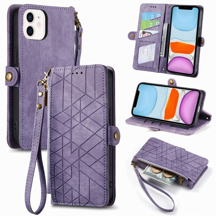 Geometric Zipper Wallet Side Buckle Leather Phone Case, For iPhone 11, For iPhone 11 Pro, For iPhone XR, For iPhone XS Max