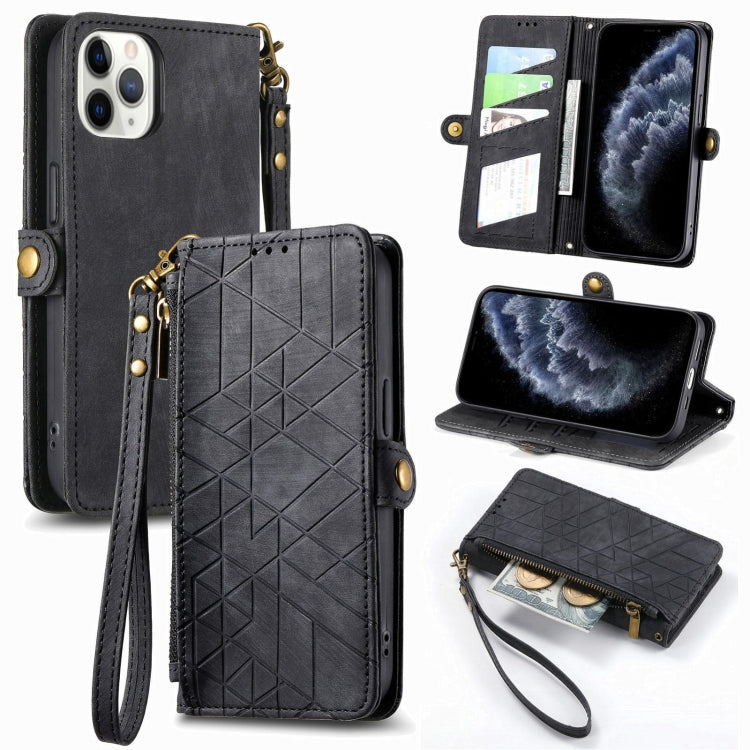 Geometric Zipper Wallet Side Buckle Leather Phone Case, For iPhone 11, For iPhone 11 Pro, For iPhone XR, For iPhone XS Max