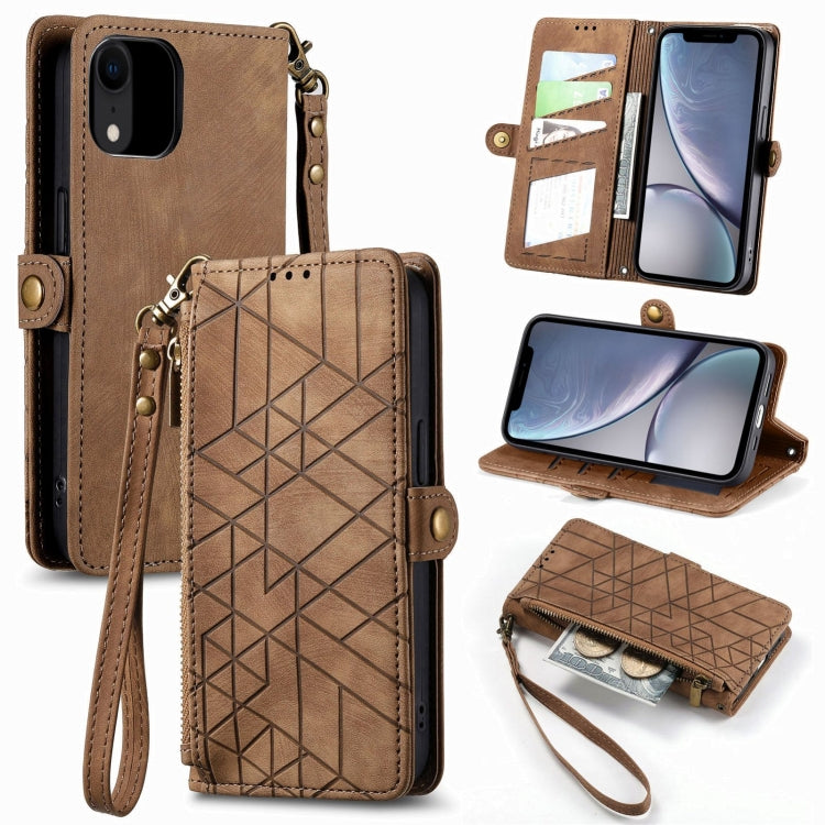 Geometric Zipper Wallet Side Buckle Leather Phone Case, For iPhone 11, For iPhone 11 Pro, For iPhone XR, For iPhone XS Max