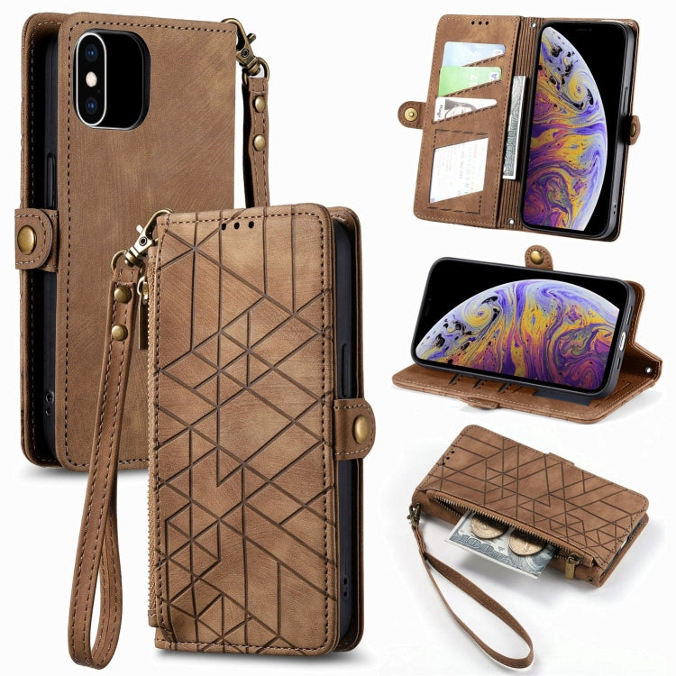 Geometric Zipper Wallet Side Buckle Leather Phone Case, For iPhone 11, For iPhone 11 Pro, For iPhone XR, For iPhone XS Max