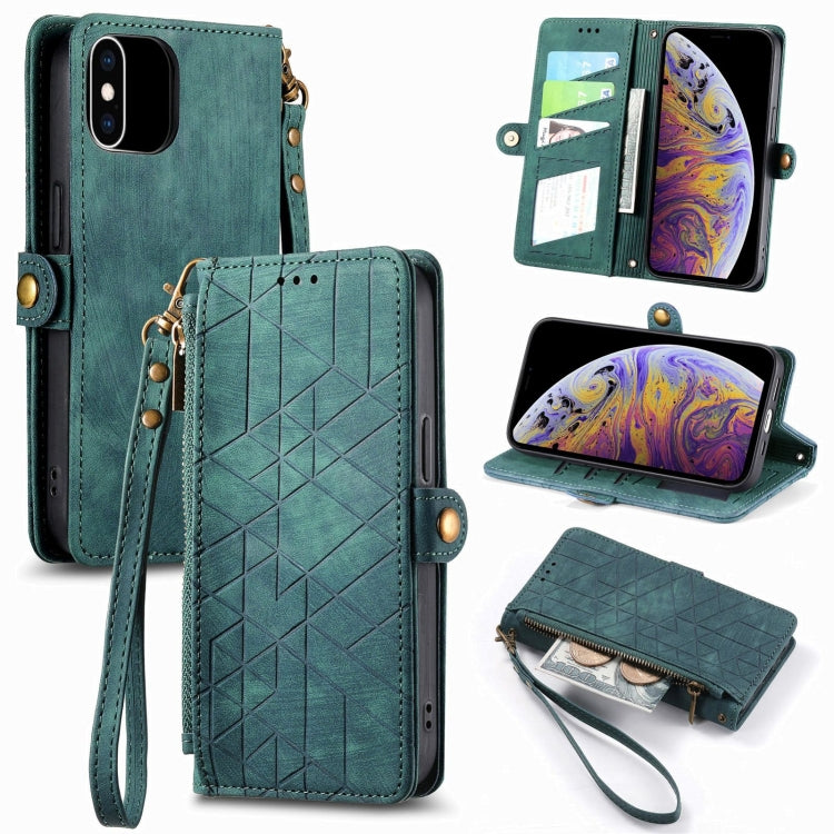 Geometric Zipper Wallet Side Buckle Leather Phone Case, For iPhone 11, For iPhone 11 Pro, For iPhone XR, For iPhone XS Max