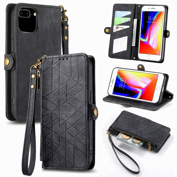 Geometric Zipper Wallet Side Buckle Leather Phone Case, For iPhone 7 Plus / 8 Plus, For iPhone 6 Plus / 6s Plus, For iPhone 6 / 6s