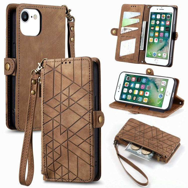Geometric Zipper Wallet Side Buckle Leather Phone Case, For iPhone 7 Plus / 8 Plus, For iPhone 6 Plus / 6s Plus, For iPhone 6 / 6s