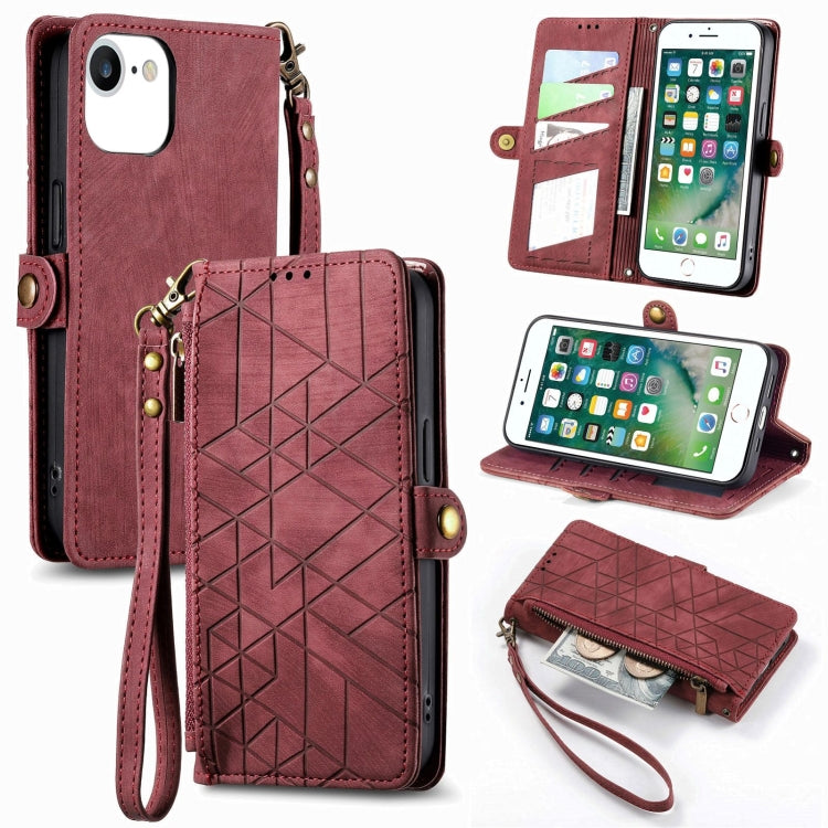 Geometric Zipper Wallet Side Buckle Leather Phone Case, For iPhone 7 Plus / 8 Plus, For iPhone 6 Plus / 6s Plus, For iPhone 6 / 6s