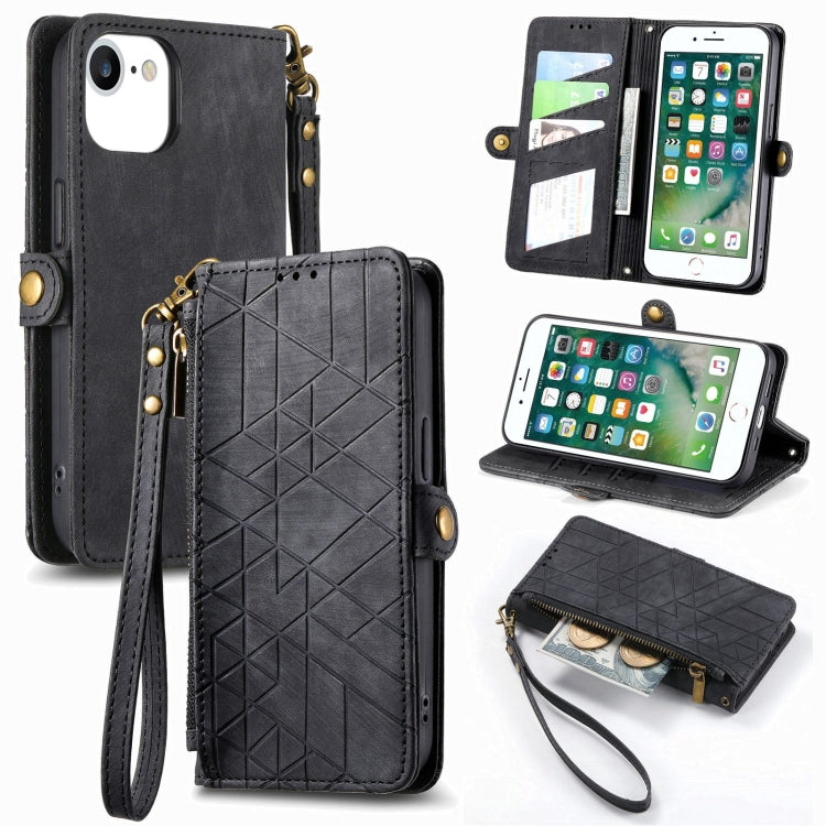 Geometric Zipper Wallet Side Buckle Leather Phone Case, For iPhone 7 Plus / 8 Plus, For iPhone 6 Plus / 6s Plus, For iPhone 6 / 6s