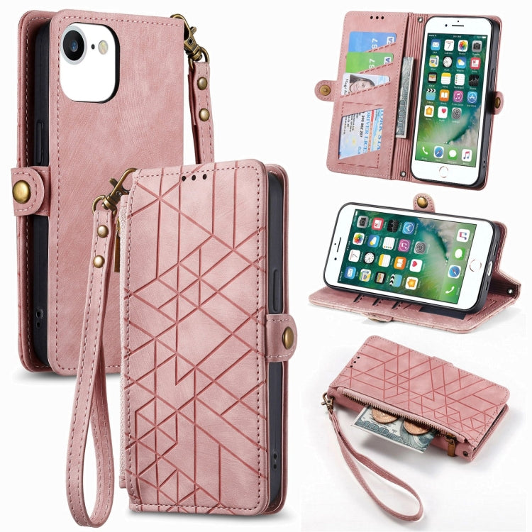 Geometric Zipper Wallet Side Buckle Leather Phone Case, For iPhone 7 Plus / 8 Plus, For iPhone 6 Plus / 6s Plus, For iPhone 6 / 6s