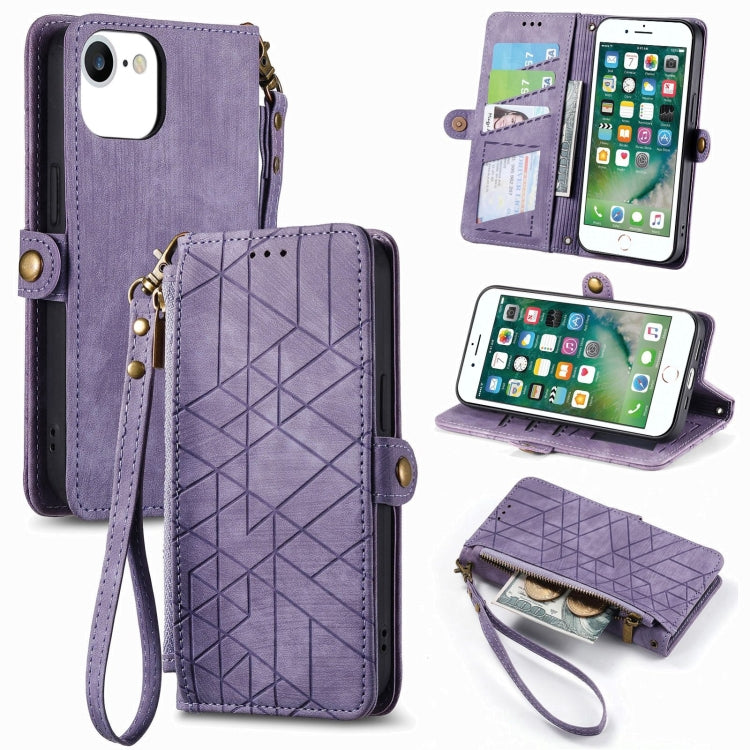 Geometric Zipper Wallet Side Buckle Leather Phone Case, For iPhone 7 Plus / 8 Plus, For iPhone 6 Plus / 6s Plus, For iPhone 6 / 6s