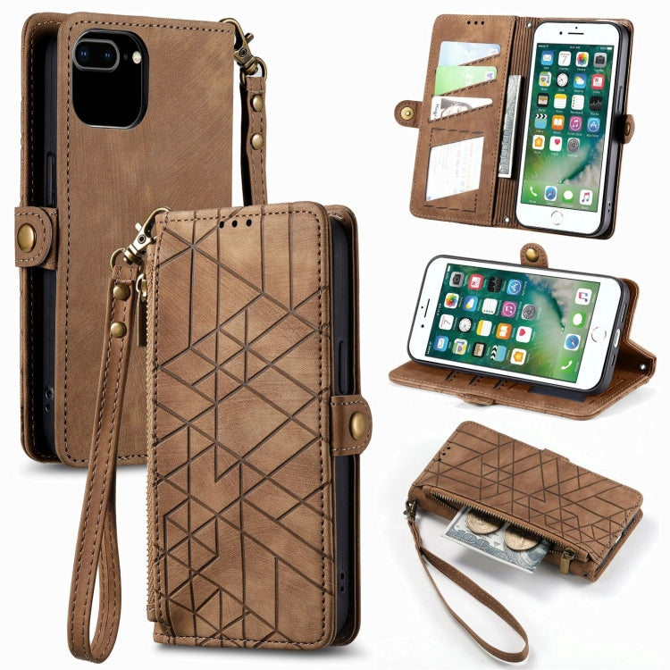 Geometric Zipper Wallet Side Buckle Leather Phone Case, For iPhone 7 Plus / 8 Plus, For iPhone 6 Plus / 6s Plus, For iPhone 6 / 6s