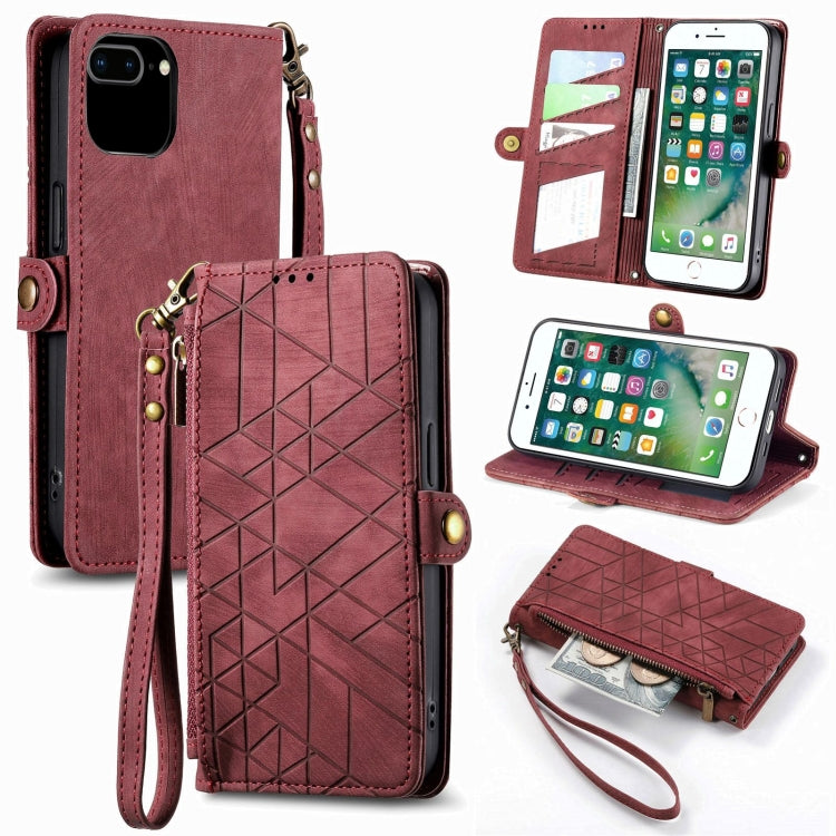 Geometric Zipper Wallet Side Buckle Leather Phone Case, For iPhone 7 Plus / 8 Plus, For iPhone 6 Plus / 6s Plus, For iPhone 6 / 6s