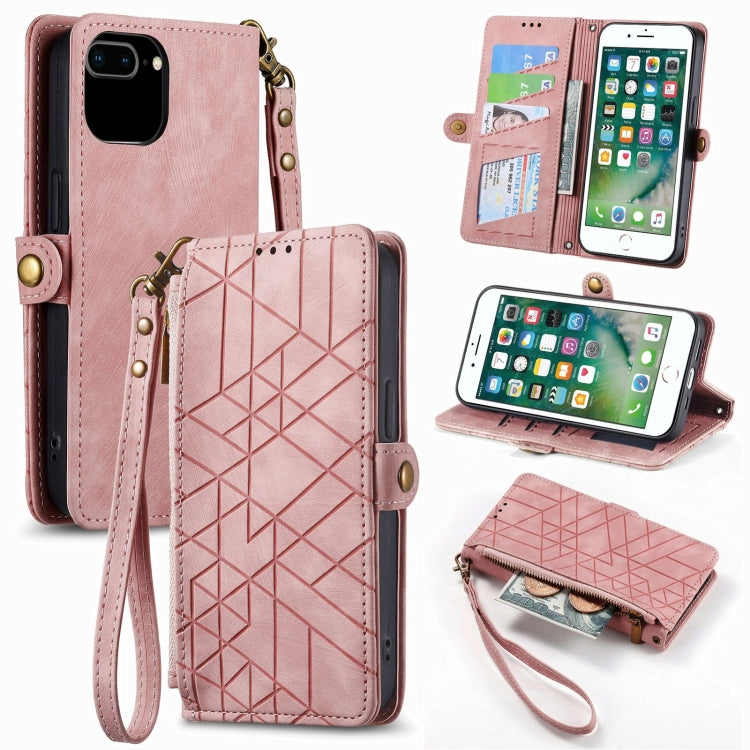 Geometric Zipper Wallet Side Buckle Leather Phone Case, For iPhone 7 Plus / 8 Plus, For iPhone 6 Plus / 6s Plus, For iPhone 6 / 6s